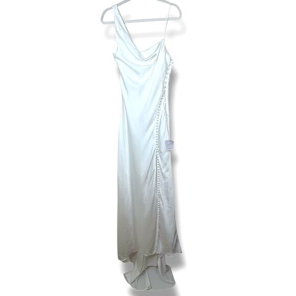 Lulus Lux Bridal NWT Unforgettable Adoration White Satin Asymmetrical Gown Dress - Picture 3 of 14